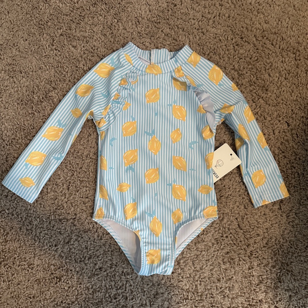 Blue and Yellow Lemon Print Swimsuit